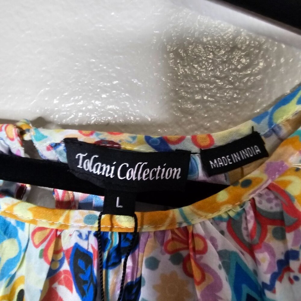 Tolani Collection Size Large Colorful Artsy Floral Long Puff Sleeve Blouse Top - Picture 5 of 8